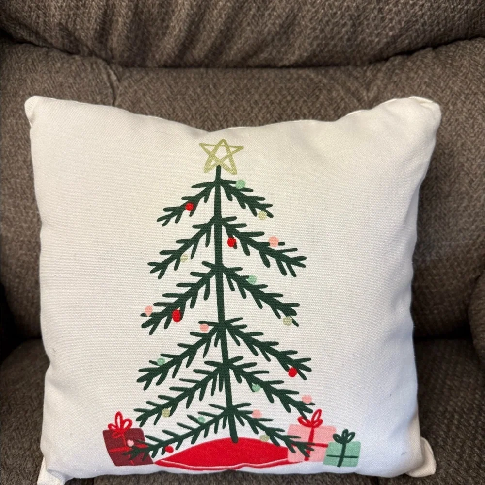 Two St. Nicholas Snowman Pillows 18X18 & One Patchwork Pine Christmas Pillow